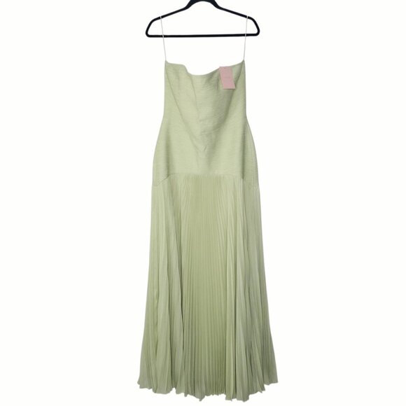 Alexis Sunniva Sage Green‎ Pleated Strapless Plissé Maxi Dress Gown Size L - Picture 4 of 14